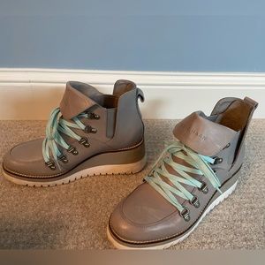 Cole Haan lace up wedge booties. Grey. Size 7 1/2